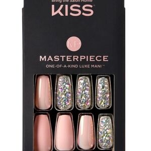 (4 Boxes) Kiss Masterpiece Pink Press-On Nails with Iridescent Rhinestones